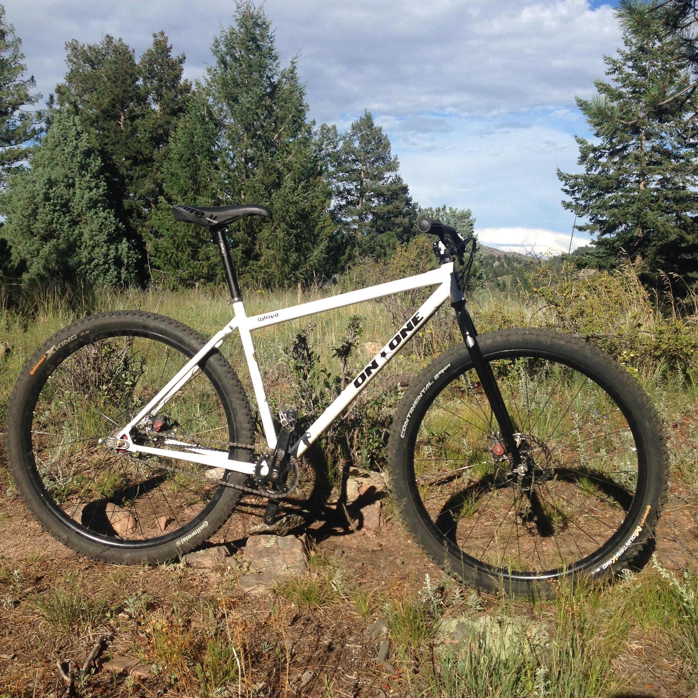 The Inbred lying on its side on a dirt trail with an empty beer can propped against the frame