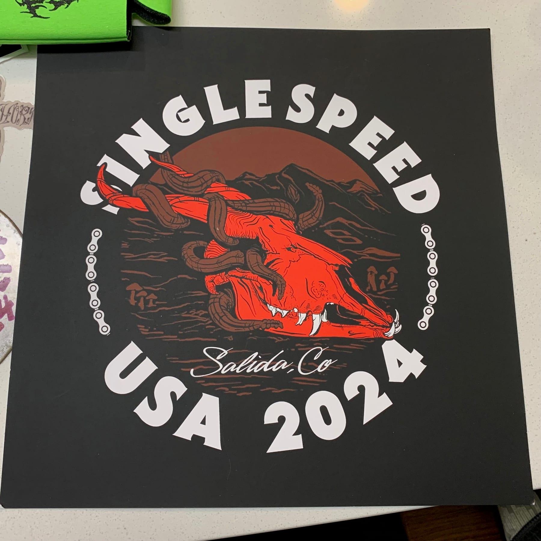 Single Speed USA 2024 Salida Colorado event graphic featuring a skeletal ram design