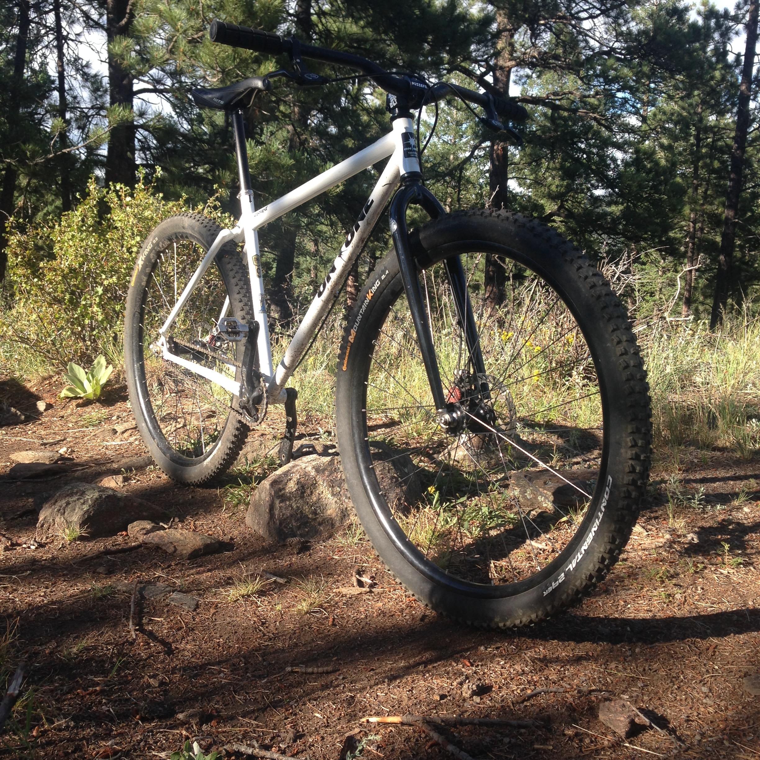 On-One Inbred single-speed mountain bike leaning against a tree